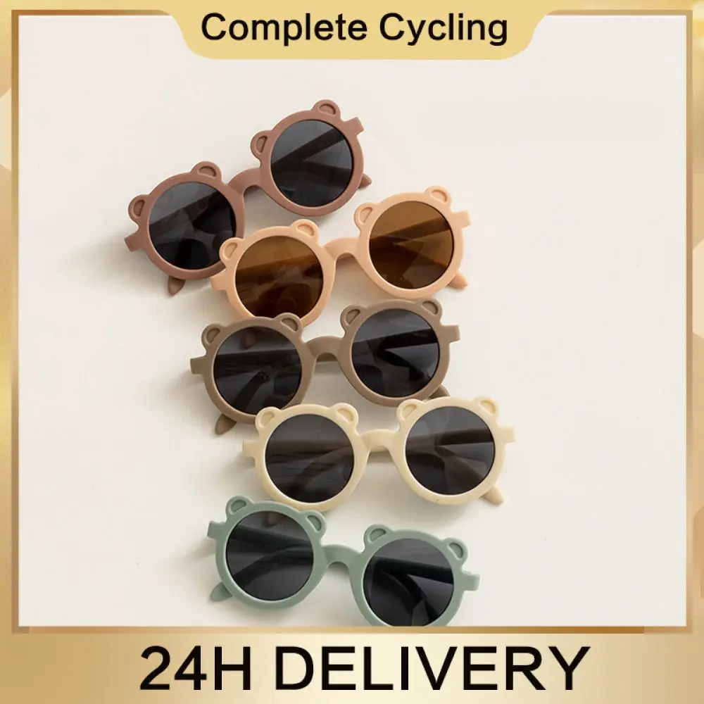 

Детские солнцезащитные очки в пластиковой оправе, классические уличные приморские очки, женские солнцезащитные очки, солнцезащитные очки с медведем, круглые модные детские очки