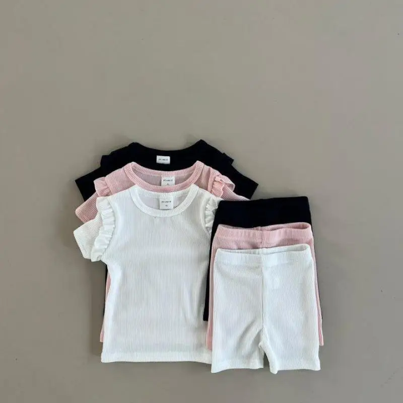 

2023 Summer New Baby Short Sleeve Clothes Set Cotton Infant Girl Fly Sleeve T Shirts +shorts 2pcs Suit Toddler Girl Outfits