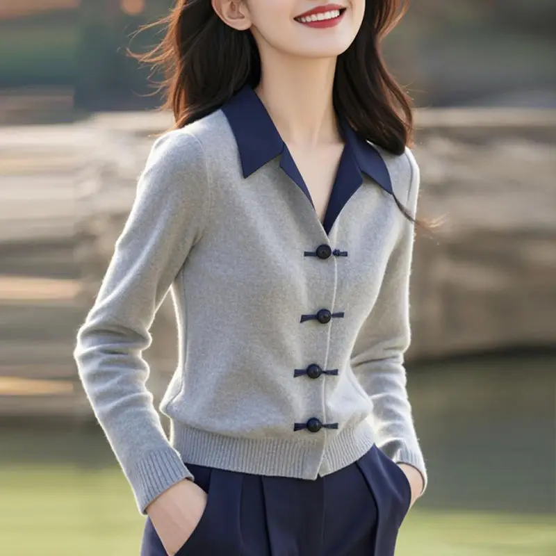 Новый вязаный свитер с длинным рукавом и отложным воротником женские пуловеры