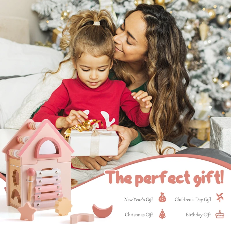 Детская деревянная игрушка Монтессори в форме розового замка детская