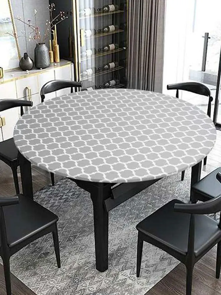 

Vinyl Elastic TableclothRound Thickened Oil-Proof Table Cloth Protector Tablecloth Catering Fitted Table Cover Elastic Edged