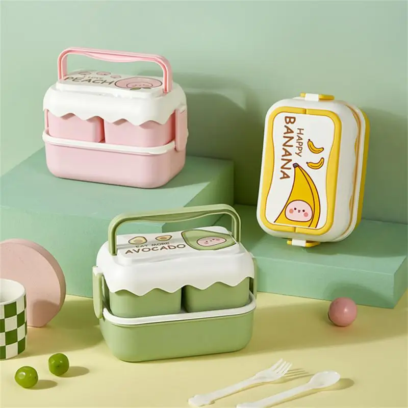 

1pc Portable Independent Compartment Lunch Box Double-layer Multi-grid Students Cute Lunch Box Durable Plastic Leakproof
