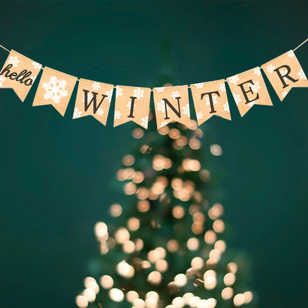 

Banner Winter Christmas Bunting Burlap Tree Holiday Fireplace Garland Banners Flags Hanging Year New Buntings Backdrop Party