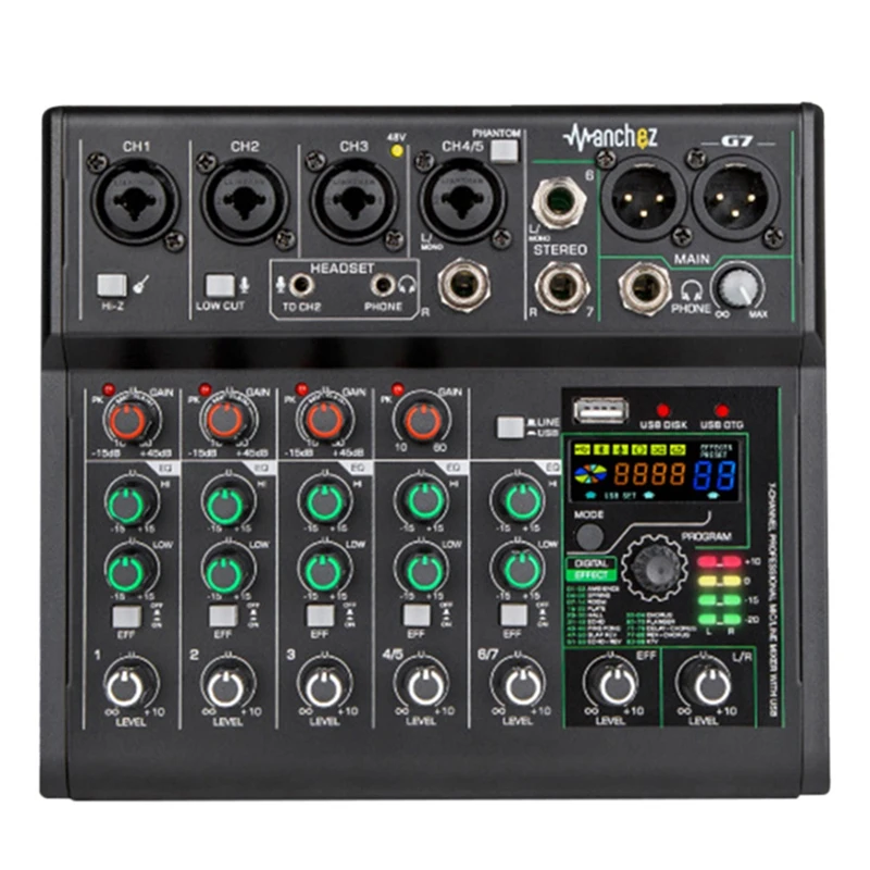 

G7 Sound Card Audio Mixer Sound Board Console Desk System Interface 7 Channel USB Bluetooth 88 Mixing Effects