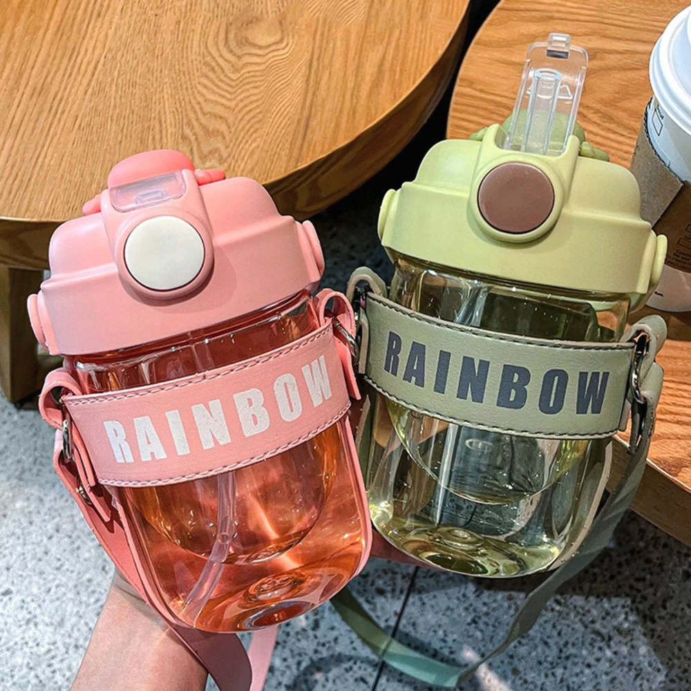 

700ml Sport Water Bottles Portable Gym Cute Water Bottle With Straw Leakproof Outdoor Water Jug Children Female Kettle With Rope