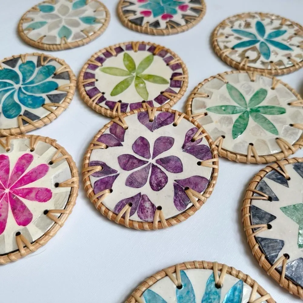 1 шт. 10 см коврик для чашки из ракушки ротанга круглый красочный с ракушками