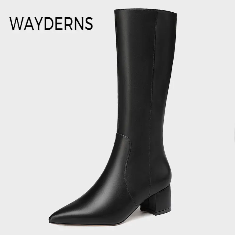 

WAYDERNS New Arrival Women Long Boot Pointed Toe Winter Shoes For Women Fashion Zipper Female Knee Boots Footwear Size 35-43