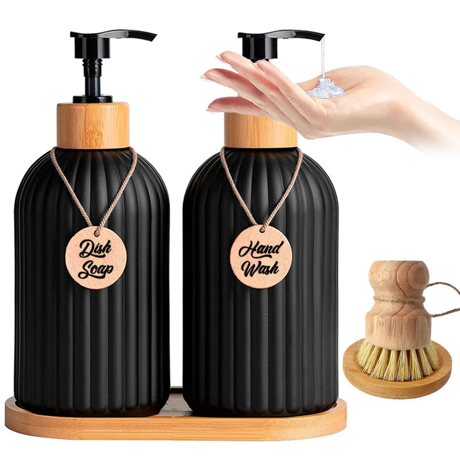

Kitchen Soap Dispenser Dish and Hands Soap Dispenser Bottle with Tray Home Decor Farmhouse Countertop Soap Wood Pump Bottle