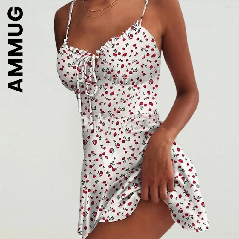 

Ammug New Women Dress Lazy Dresses Pleated Printed Ruffles Mini Skirt Casual Women's Dresses Soft Chic Vestidos Clothing Female