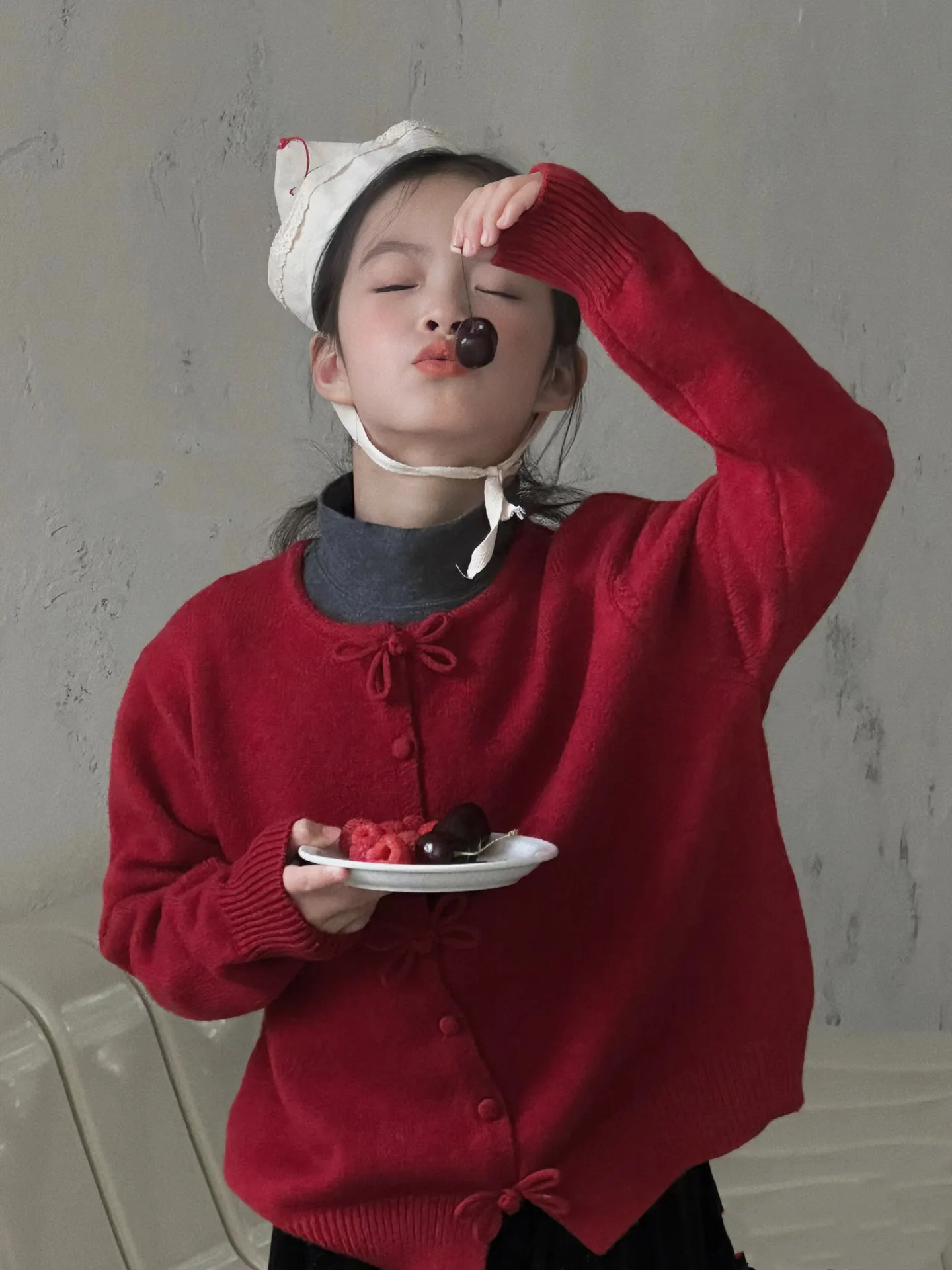 Korean Children's Girls Sweater Cardigan Fall 2024 New Yangqi Fashion Wild Bow Tie Knit