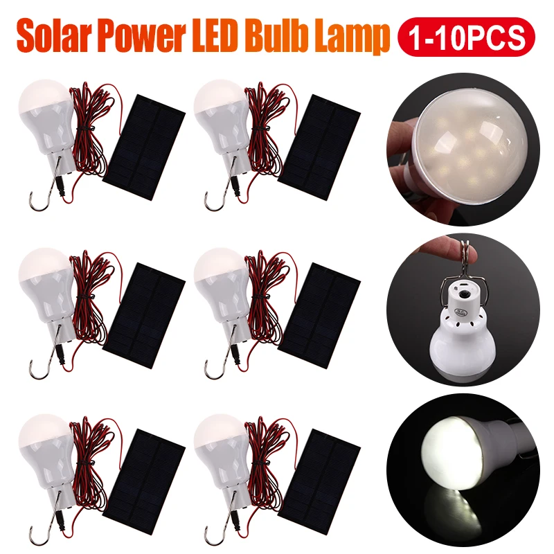 

1-10pc 15W 130LM Solar Lamp Portable Led Bulb Lights Solar Energy Panel Led Light Outdoor Camping Tent Hanging Emergency Lights