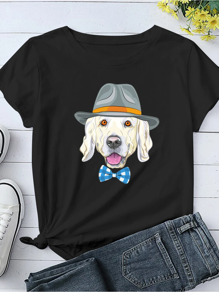 

Print Puppy T Shirt O-neck Loose Black Tee Top Ladies Clothes Casual Short Sleeve Tshirt Summer Camisetas De Mujer 2022 New