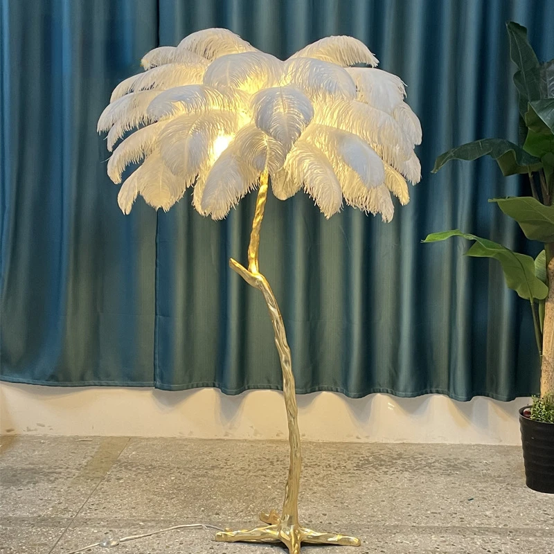 

Nordic Living Room Floor Lamp Gold Resin Corner Bedroom Tall Ostrich Feather Standing Lamps Modern Decoration Home Corner Lights