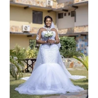 charming african white mermaid wedding dressses elegant appliques long sleeves bride gowns sexy floor length robe de mariee