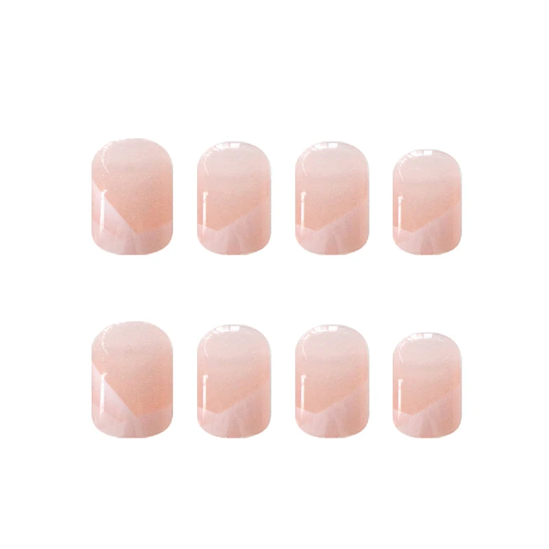 24Pcs/Box Wearing Fake Nails Mesh Oblique French Temperament Gentle Nude Color False Nails Press On Nail Art Removable Nail Tips images - 6