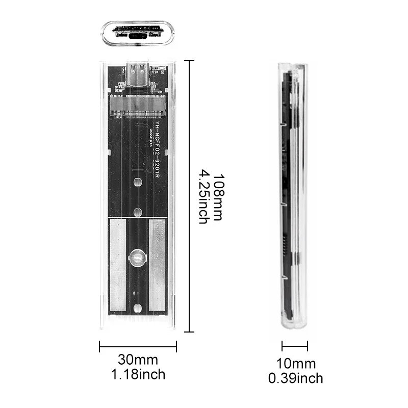 Прозрачный внешний жесткий диск M.2 NGFF SATA SSD USB Type C 5 Гбит/с