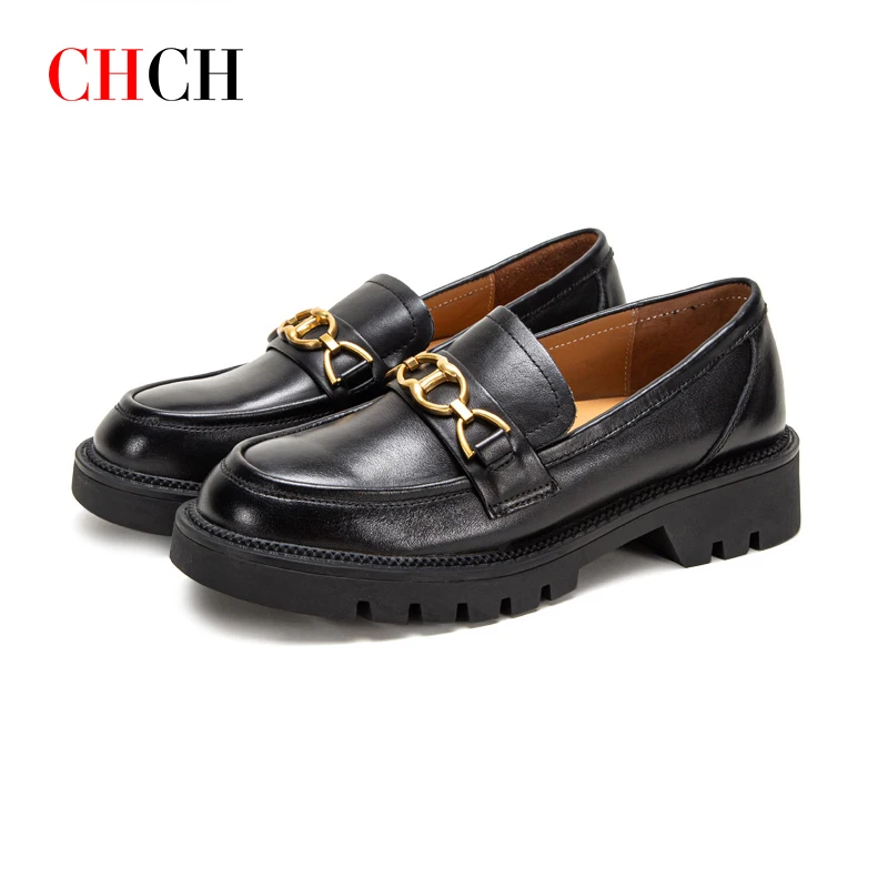 

CHCH Women's Fashion Shoes Sheepskin Platform Loafers Office School Shape Correction Balance Shoes for Professional Women