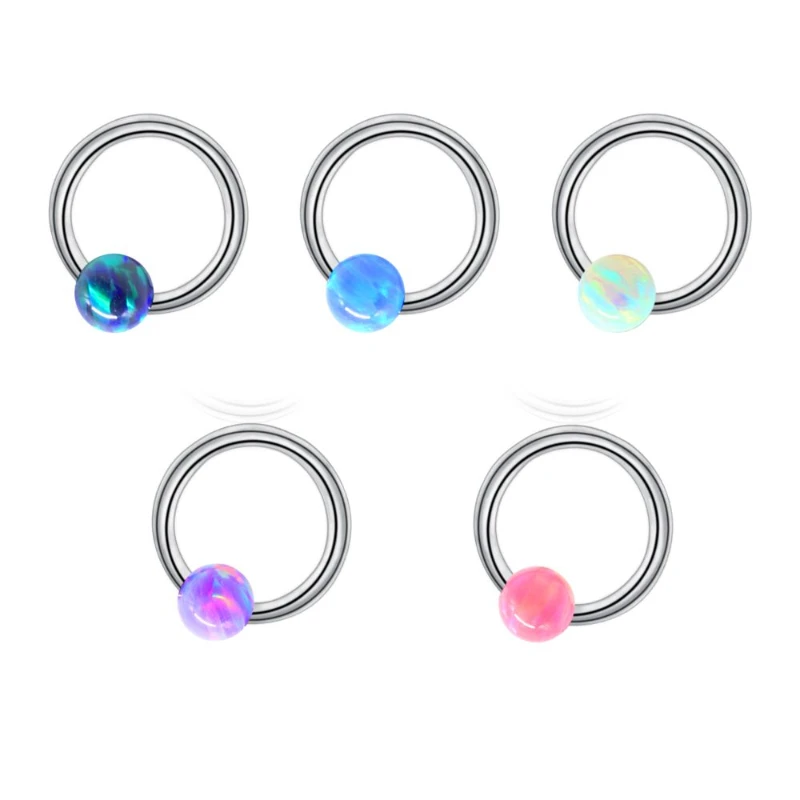 5/6 PCS/Lot G23 Titanium Nose Ring High Quality Opal Zircon Stone Captive Bead Rings Fashion Piercing Body Jewelry