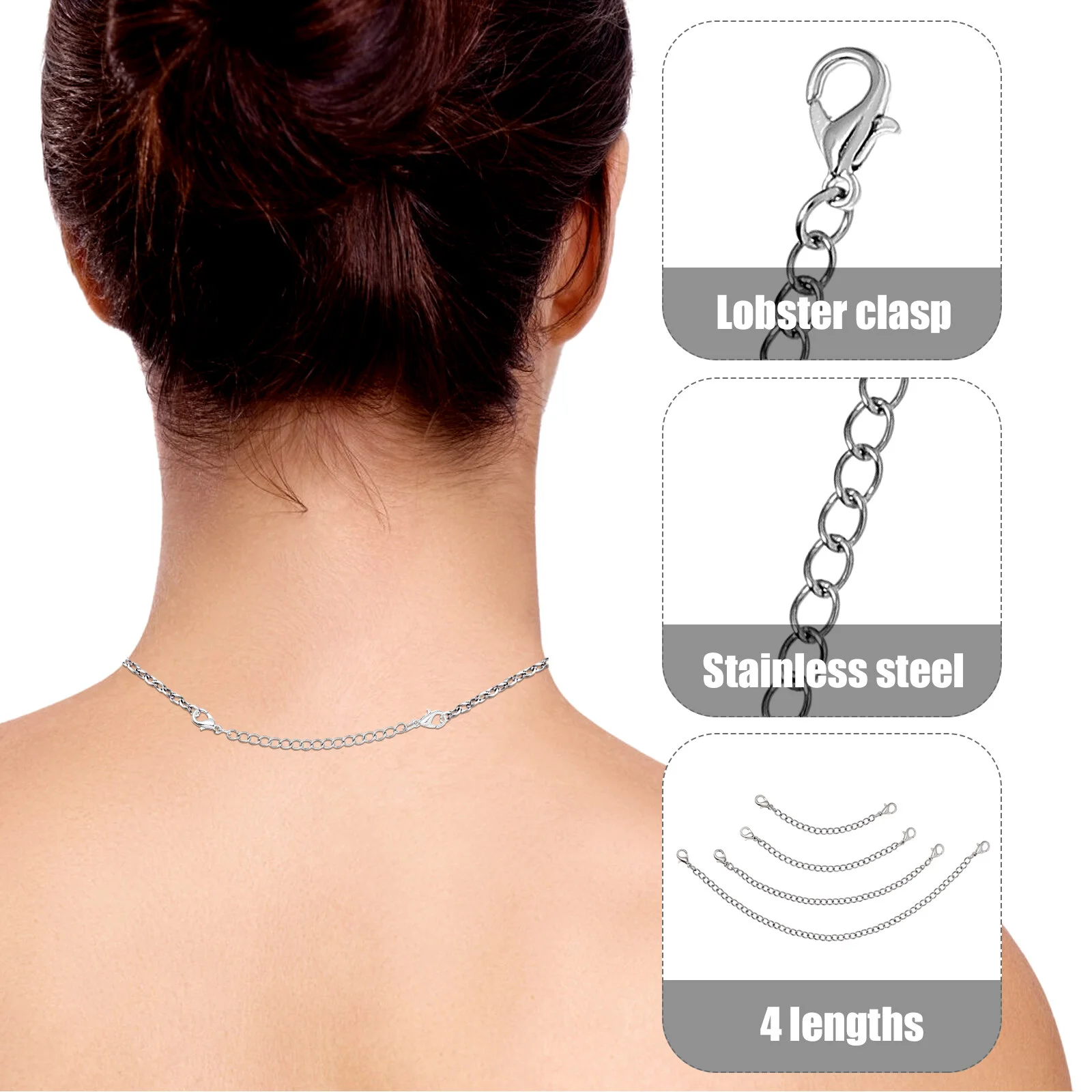 Jewelry Necklace Extension Chain Lobster Clasp Stainless Steel The Double-headed Buckle Extender Set Anklet