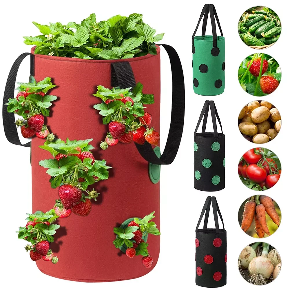 

Strawberry Planting Felt Bag Garden Potatoes Potted Vertical Multi Mouth Container Outdoor Vegetable Hanging Planter Bonsai Grow