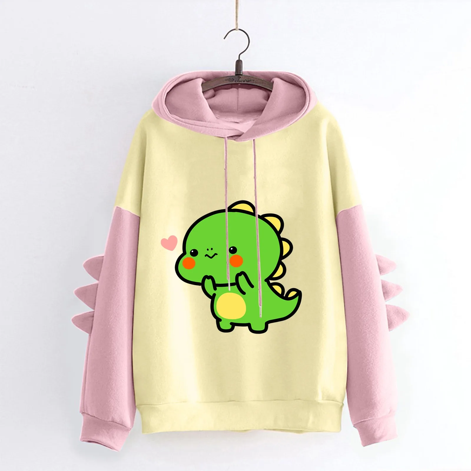 

Turtleneck Hoodie Women Ladies Fashion Hooded Long Sleeve Stitching Dinosaur Taste Printed Fleece Top Warm Sweaters Women Winter