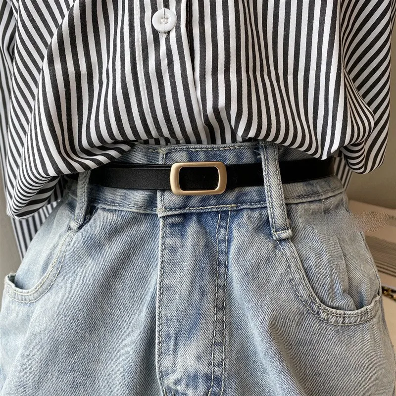 

Korean New Small Belt Women's Square Buckle Simple And Versatile Leather Retro Decorative Trouser Belt Thin Narrow Belt Women