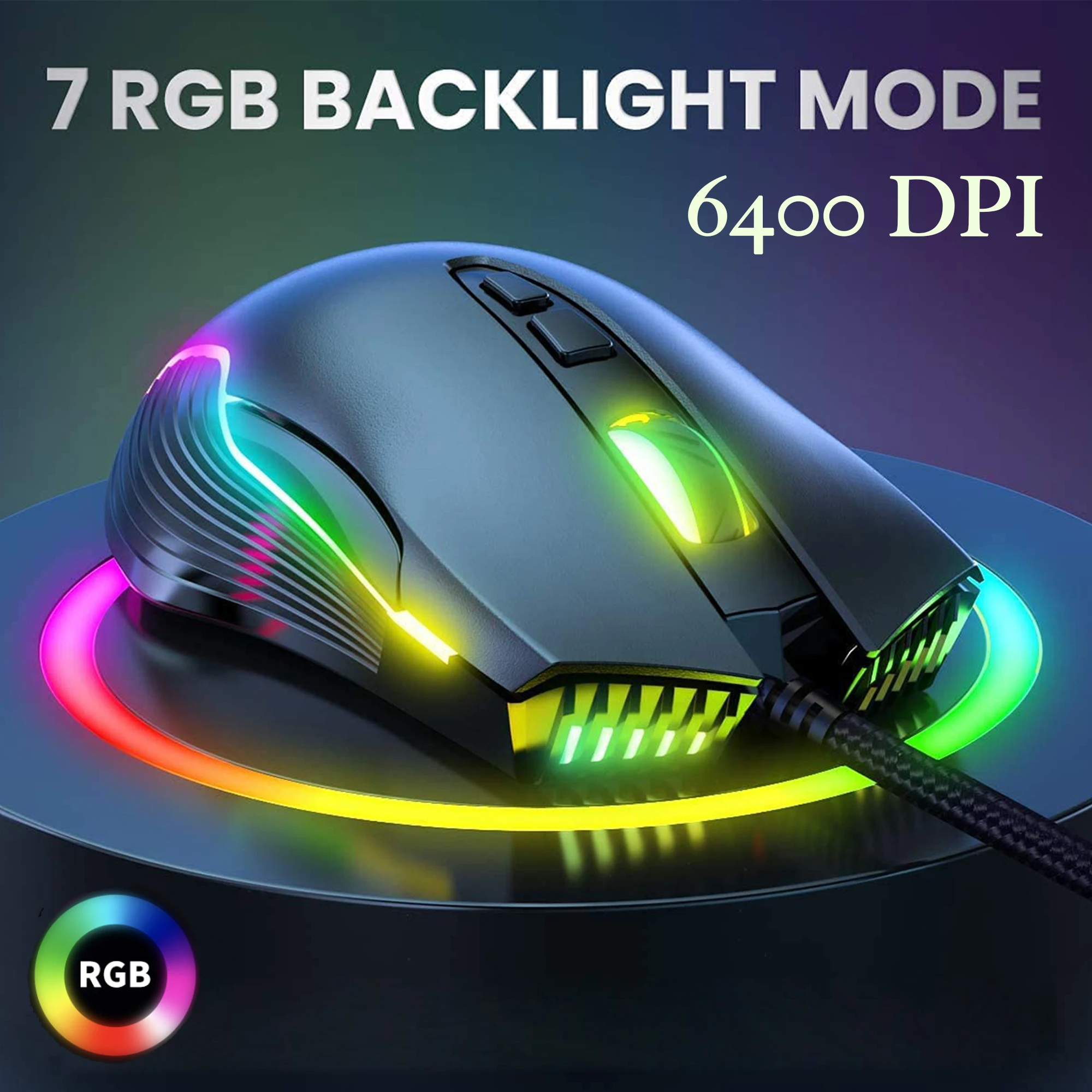 

Мышь игровая Проводная оптическая с RGB-подсветкой, 6400DPI