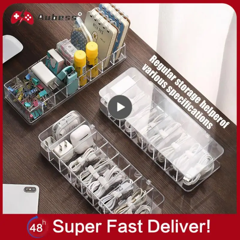 

Transparent Sorting Box Dustproof Desktop Data Cable Storage Case Material 8 Cells Charging Cable Power Cord Buckle Portable