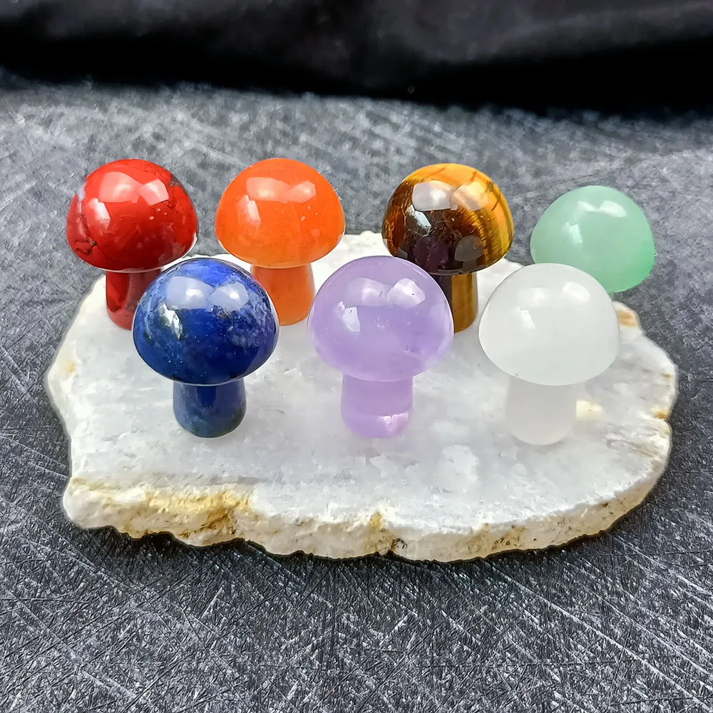 

Chakra Set Mini Mushroom Craft Ornament with Gift's Box Natural Reiki Healing Stones Jade Decoration Home Decoration Lucky Gifts