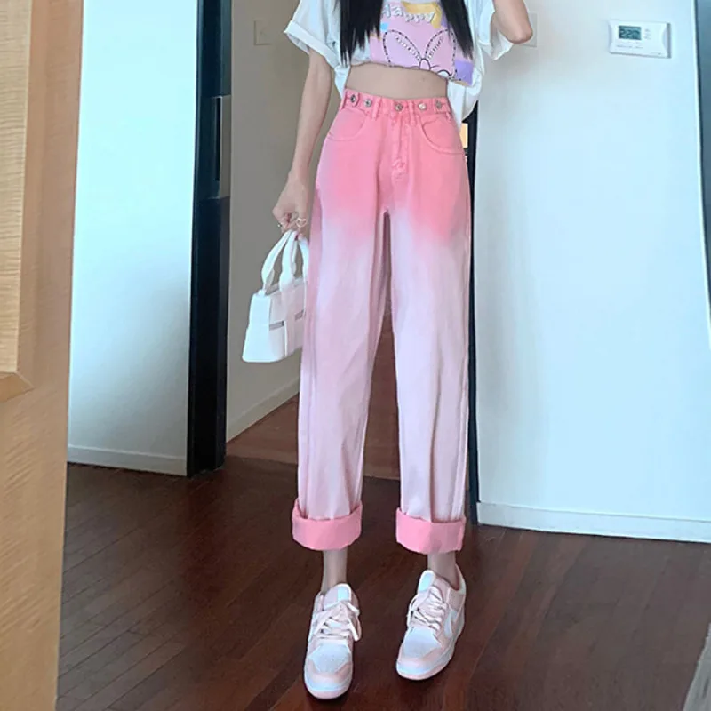 

Женские длинные джинсы с широкими штанинами, свободные прямые джинсы в стиле хип-хоп, с высокой талией