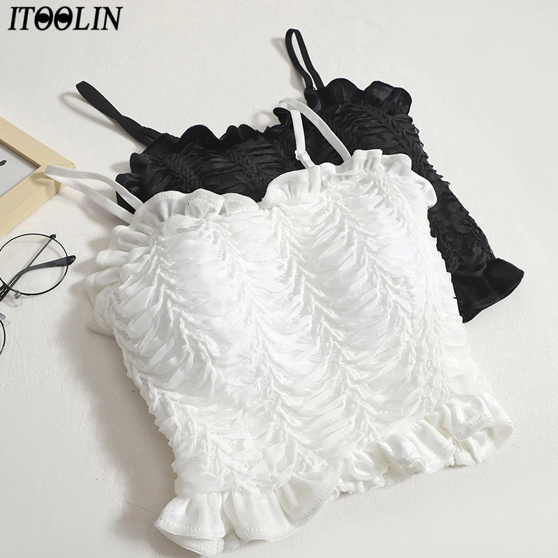 

Женский плиссированный топ ITOOLIN с бюстгальтером, короткий топ с оборками на подоле, сексуальная женская летняя блузка, уличная одежда 2023
