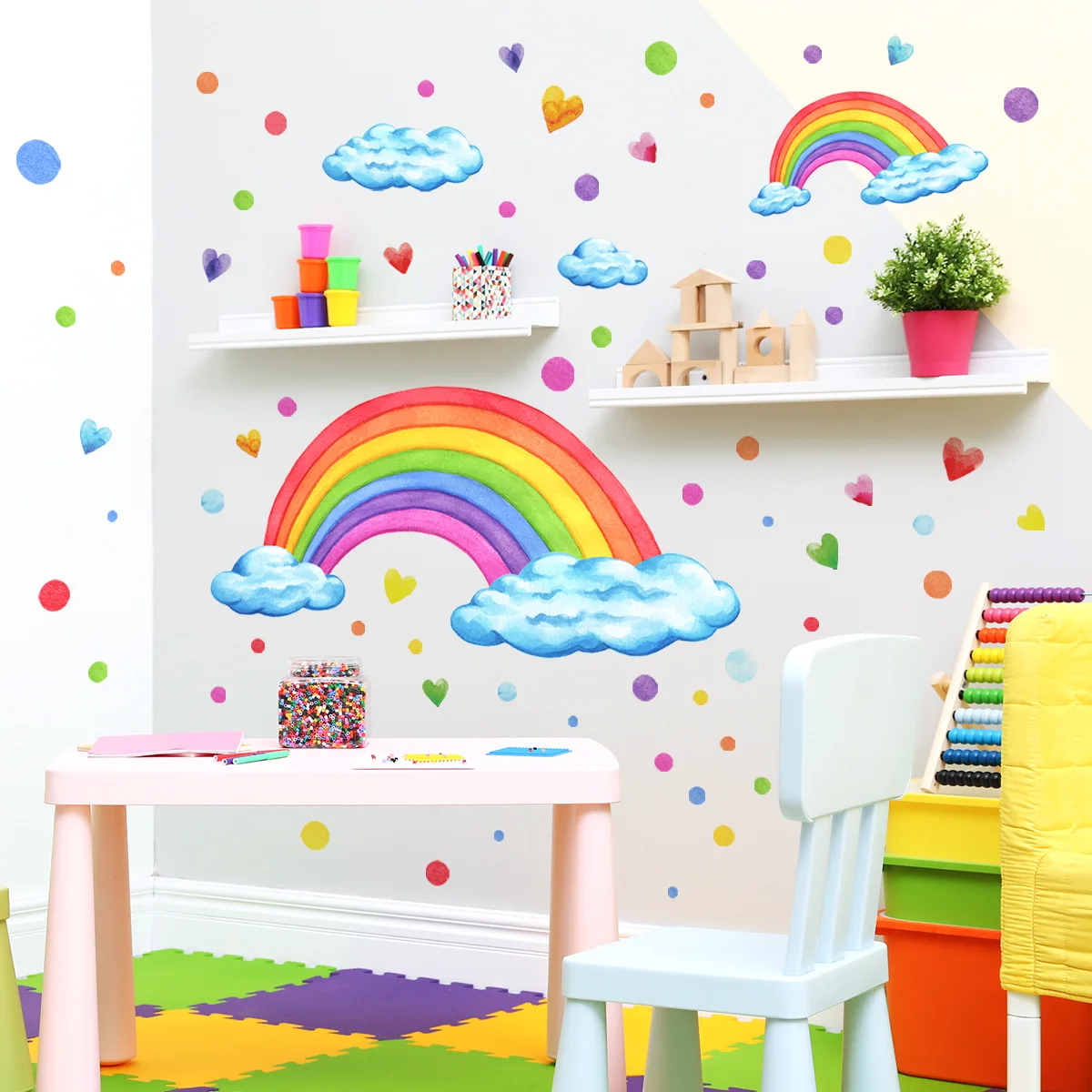 

Rainbow Cloud Dot Decal Paper for Children's Room Kindergarten Decoration Wall Decal Self Adhesive Wall Decal