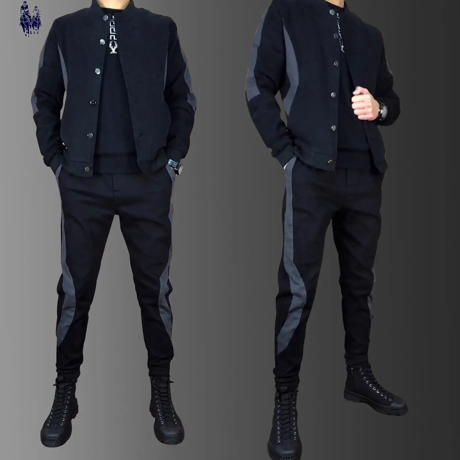 

Мужской повседневный блейзер с воротником-стойкой, модный костюм большого размера из двух предметов, весна-осень