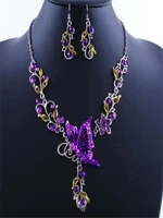 high grade alloy jewelry accessories butterfly national color earrings necklace set for woman