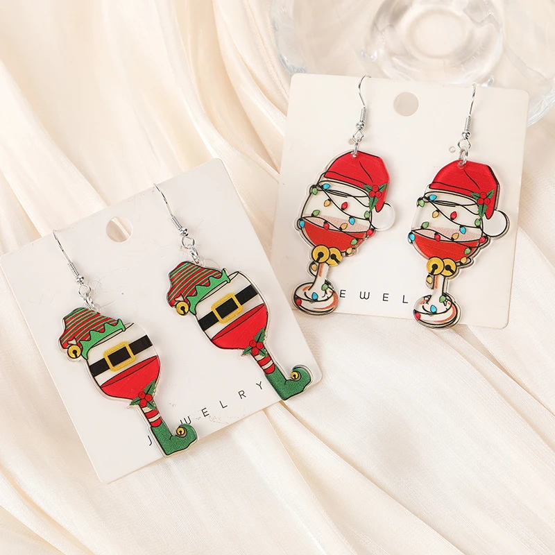 1 пара рождественских висячих сережек акриловые бокалы для вина диско-шары
