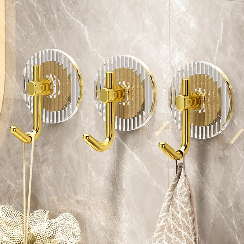 Self-adhesive Wall Hooks Gold Luxury Acrylic Bathroom Hooks For Hanging Home Decor Hooks Towel Holder No Punching Key Bag Holder