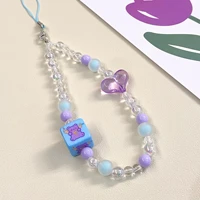acrylic heart beaded creative bear lanyard purple decoration mobile phone chain pendant exquisite accessories gifts for female