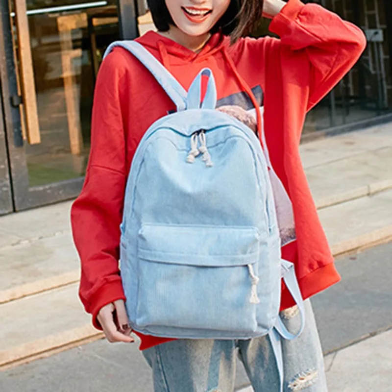 Women Preppy Style Backpack Soft Fabric Corduroy School Backpack For Teenage Girls Backpacks Outdoor Backpack Travel Supplies