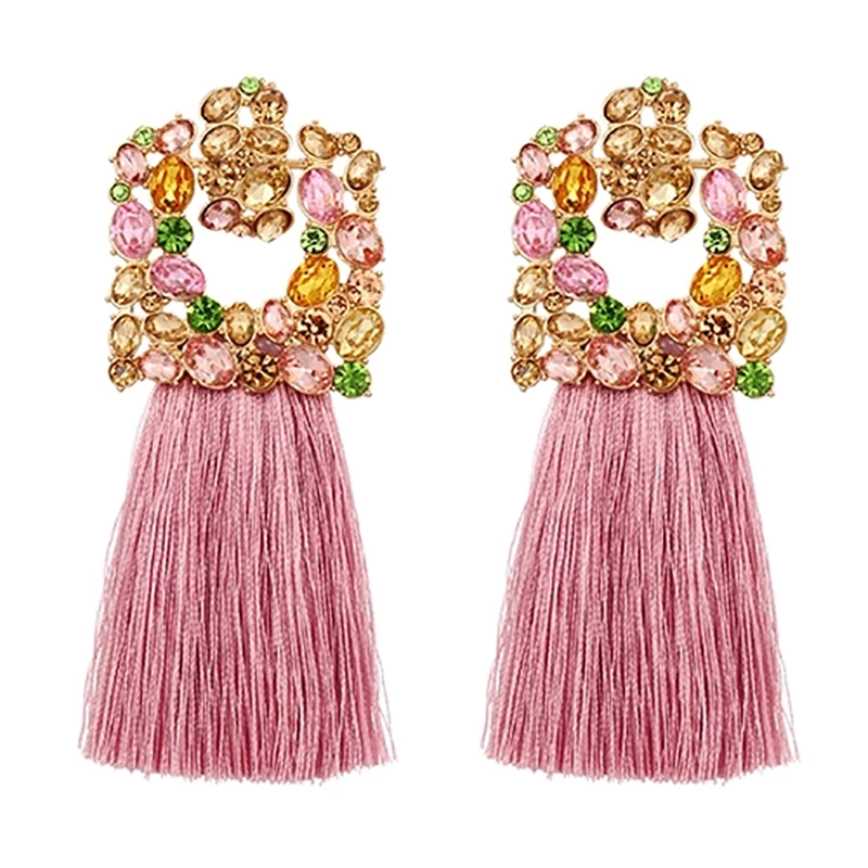 

ZHINI New Personality Colorful Long Tassel Earrings for Women Luxury Punk Zircon Crystal Geometric Square Dangle Earring Jewelry
