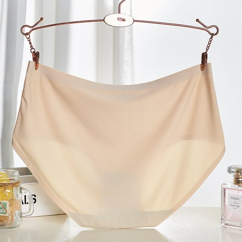 Летнее женское нижнее белье гладкие бесшовные шелковые трусики со средней