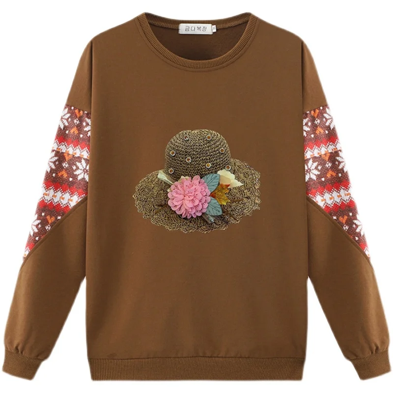 

Свитшот женский с вышивкой и длинным рукавом, свободный джемпер в стиле Харадзюку, повседневный пуловер, толстовка, уличная одежда, 4XL, на ос...