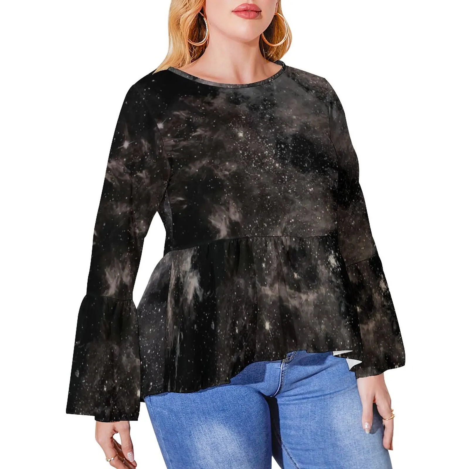 

Pastel Tie-Dye T-Shirt Plus Size Black And White Print Simple Long Sleeve T Shirts Classic Oversized Tee Shirt Women Clothes