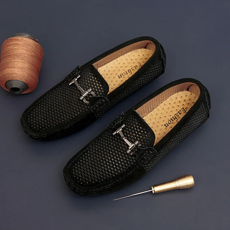 

Мужские замшевые мокасины на плоской подошве, темно-синие классические лоферы из дышащей кожи, повседневная обувь для вождения, на лето 2019