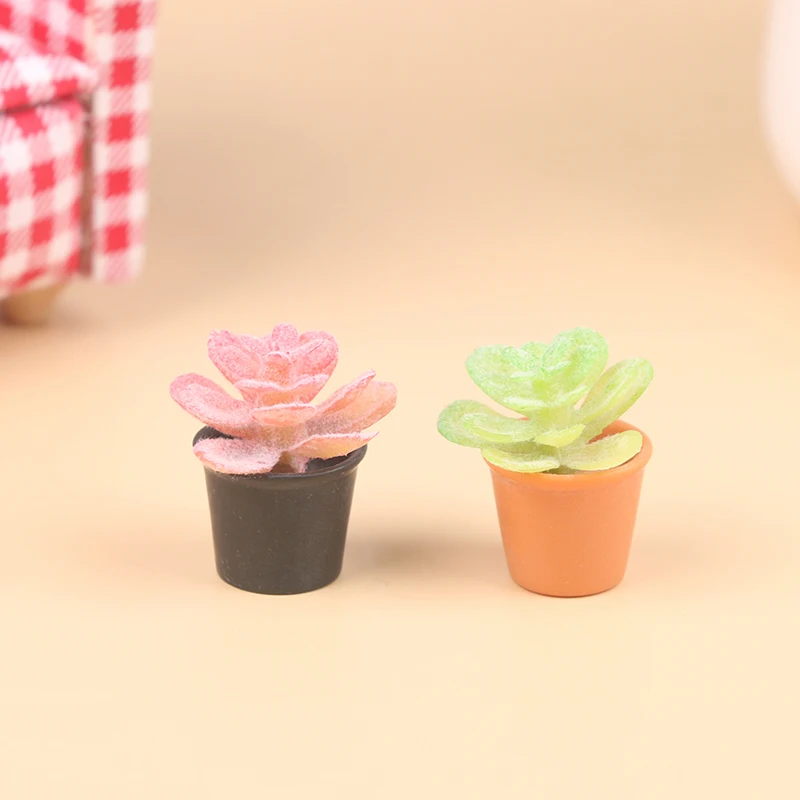 

2Pcs 1:12 Dollhouse Miniature Potted Plant Succulent Plants Mini Green Plant Pot Home Garden Decor Toy Doll House Accessories