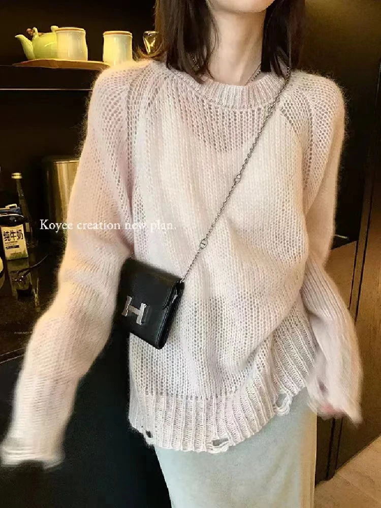 Модный простой однотонный вязаный свитер винтажные пуловеры с круглым вырезом и