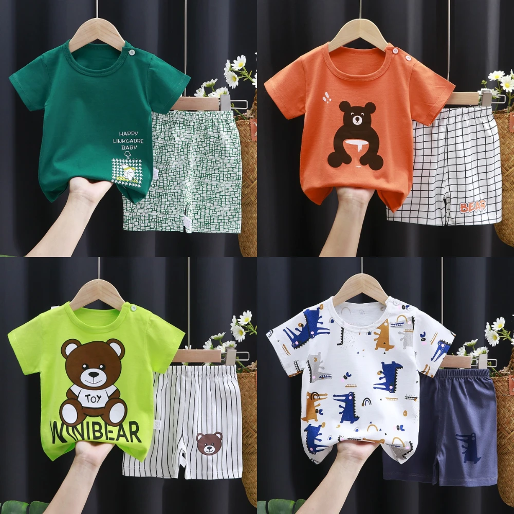 

2 шт., детский хлопковый костюм с коротким рукавом и шортами