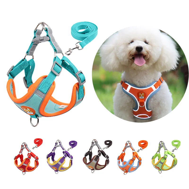 

Suede Dog Harness Vest Adjustable Outdoor Pet Chest Strap Training Reflective Collar Leash Set for Puppy Small Medium Dog Stuff