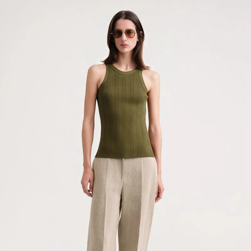 

2023 Spring and Summer New Women Slim Round Neck Sleeveless Pullover Knitted Vest