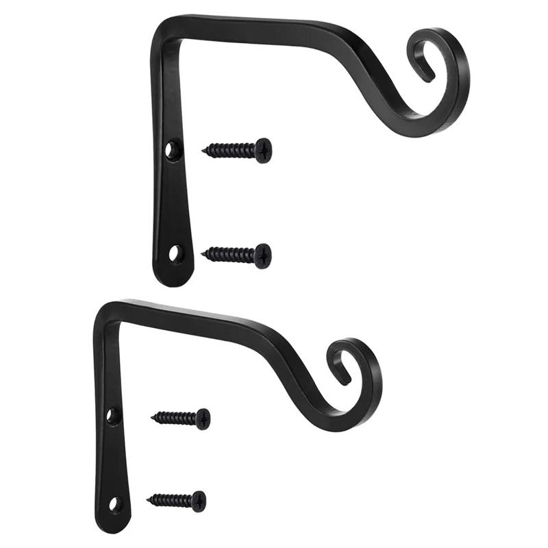 

6-Inch Wall Hook Hanging Plant Bracket,Made Of Iron,Wall Hooks Rustic Home Decor 2 Pack (Black),For Hanging Bird Feeders
