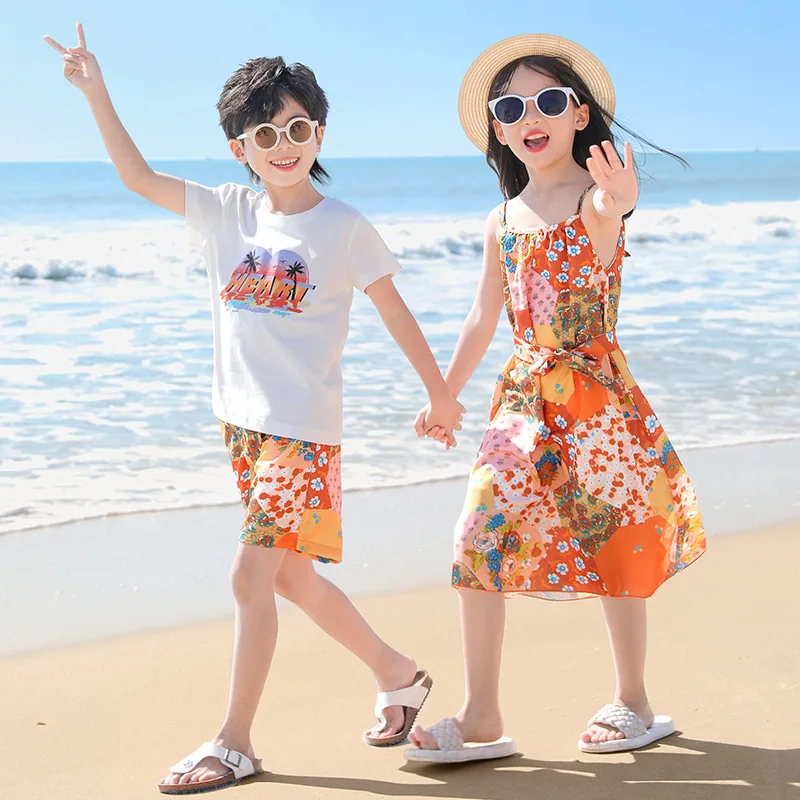 Одинаковые Семейные наряды летнее пляжное платье с цветочным рисунком хлопковая